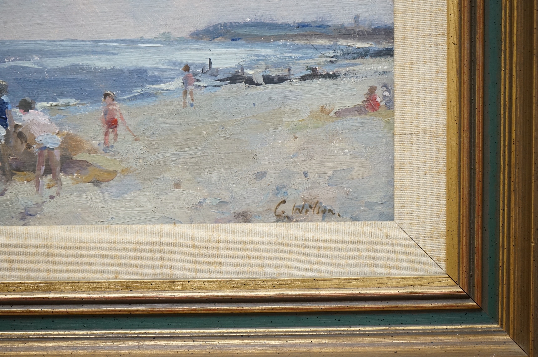 Geoffrey W. Wilson (1920-2010), Impressionist oil on board, The Beach, signed, 24 x 29cm